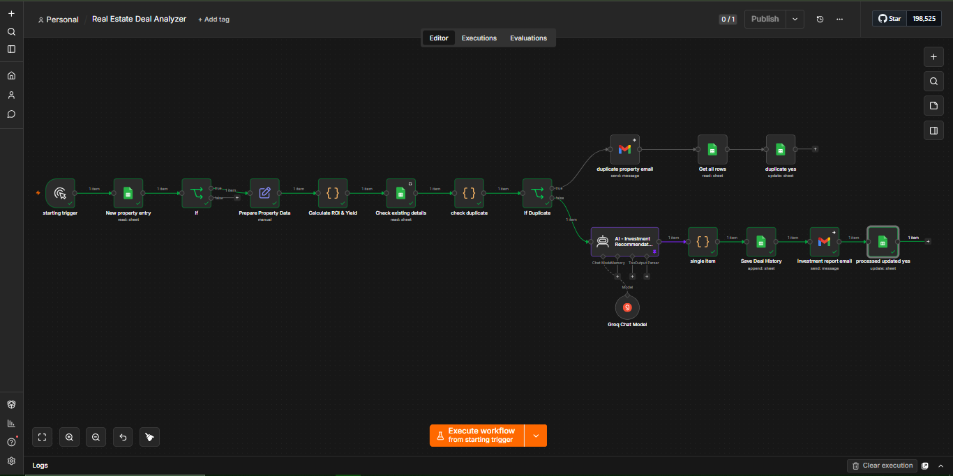 Screenshot of the AI real estate deal analyzer workflow